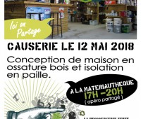 Causerie-apéro : la maison à ossature bois et l'isolation en paille. Samedi 12 mai à 17h.